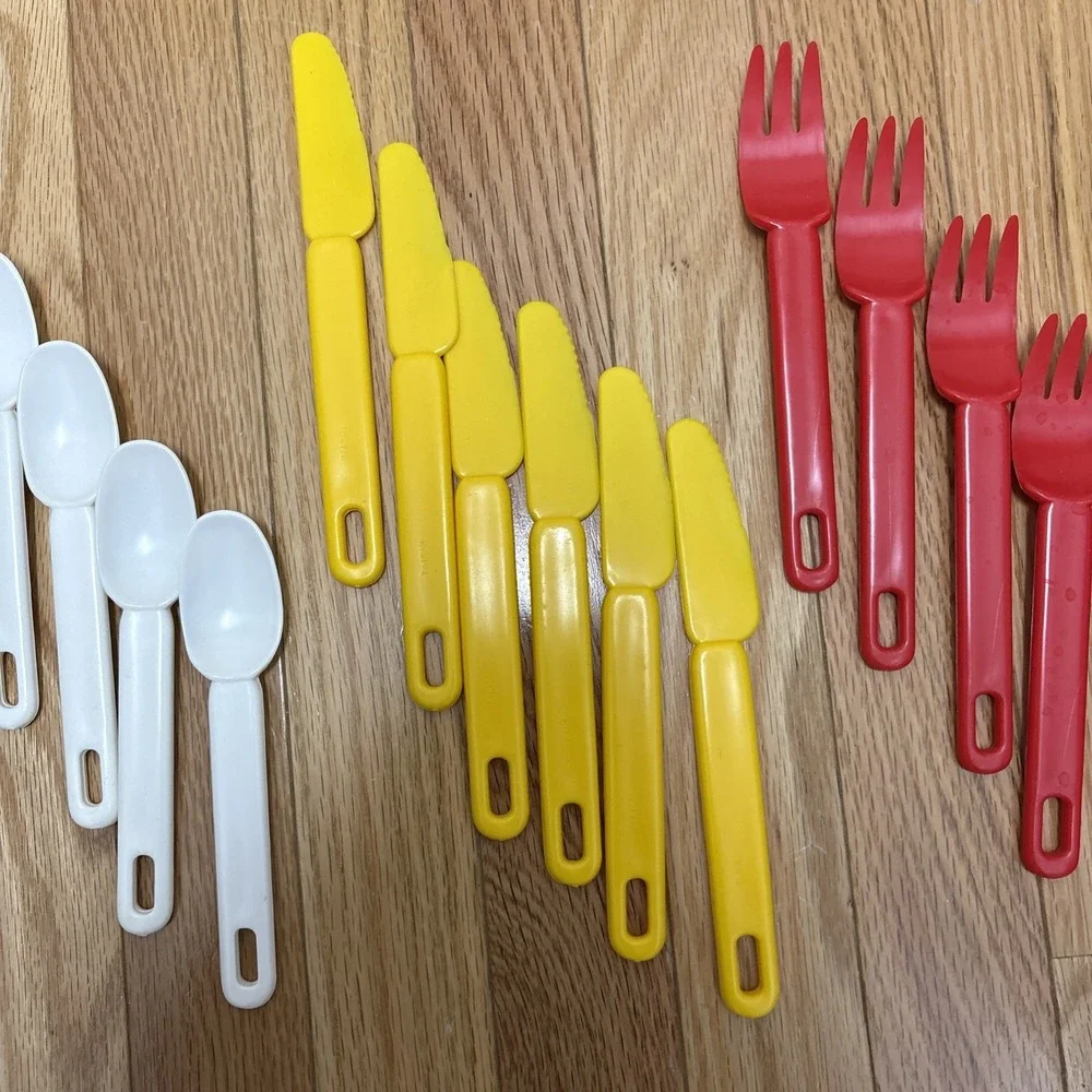 Vintage Primary Color‎ Strudy Plastic Picnic Flatware - 24 Piece Set